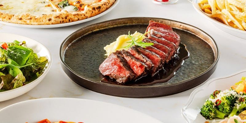 【デラックスコース】黒毛和牛のグリル、マルゲリータ、前菜4種盛、季節のパスタ等＋2時間飲み放題