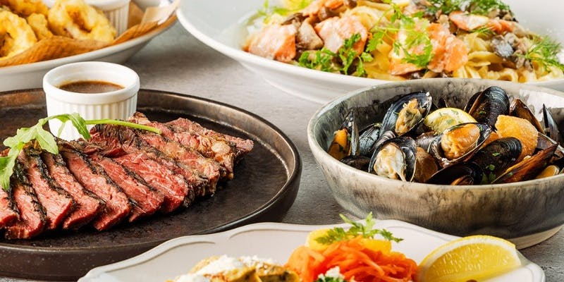 【プレミアムコース】赤身のグリル、選べるピッツァ、生ハム、ムール貝、フリット、パスタ等＋2時間飲み放