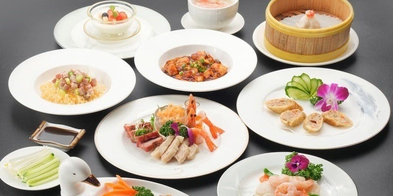 鶏肉のロール巻揚げやエビとホタテのXO醤炒めなど全9品　水仙コース