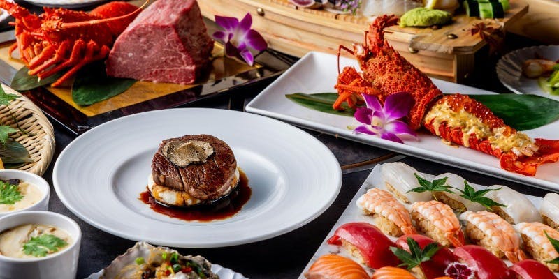 【鉄板焼プレミアム】黒毛和牛・雲丹の伊勢海老付！150種超の焼肉＆和洋中ブッフェ＋飲み放題（120分制）