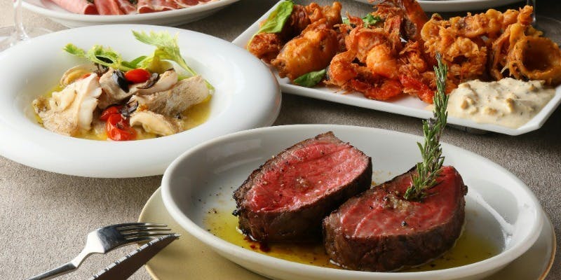 【イタリアンを満喫】アクアパッツァ＆サロマ牛ステーキのWメインプラン飲放付（全9品6000円）