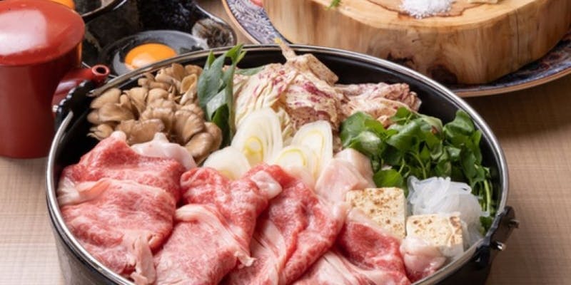 【竹コース】黒毛和牛霜降りロースすき焼き×藁焼き/全7品＋2時間飲み放題