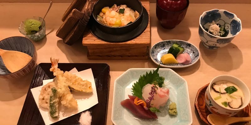 【お造り御膳】お造り、釜めし、天ぷらなど全8品＋選べる1ドリンク