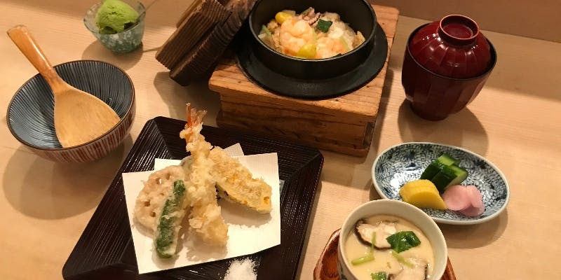 【釜飯御膳】釜めし、天ぷら、デザートまで全6品＋選べる1ドリンク