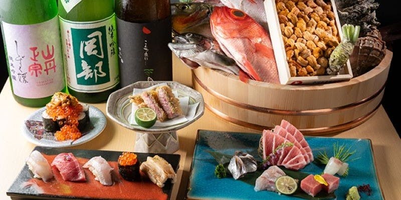 【宴会コース】名物アジフライ、季節の天ぷら、刺身、握り鮨など全7品