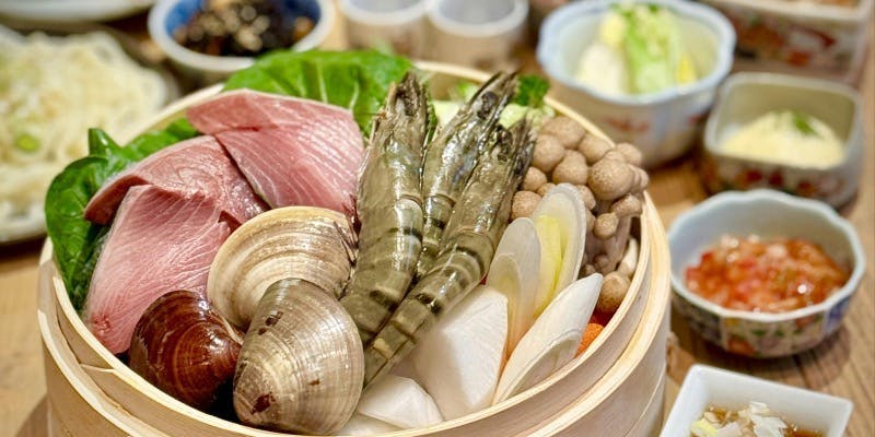 【伊勢の海鮮と三浦野菜の蒸し鍋コース】お料理8品　2時間地酒が飲めるプレミアム飲み放題付き