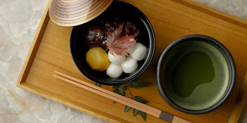 ほうじ茶白玉ぜんざい　と　抹茶ノのセット