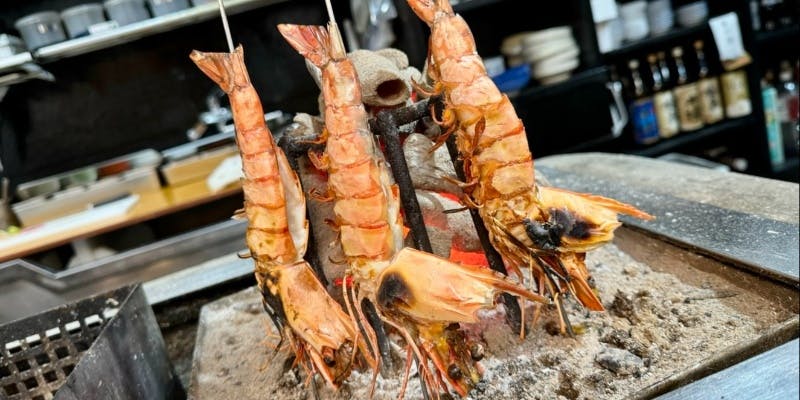 【囲炉裏（いろり）焼きコース】鮮魚2種盛り・大きな車海老の囲炉裏（いろり）焼きなど全5品