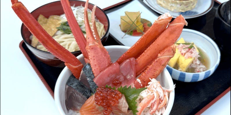 【ランチメニュー】～京海鮮丼御膳～海鮮丼、かに爪天ぷら、うどんなど全6品