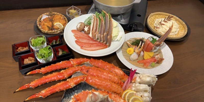 【ディナーメニュー】～吉祥御宴～かにのお造り、かにしゃぶ、揚げ物、茹でたらば蟹など全7品