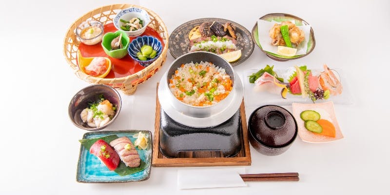 【料理長お任せコース】海の幸、天ぷら、A5宮崎牛、土鍋ご飯など　全8品