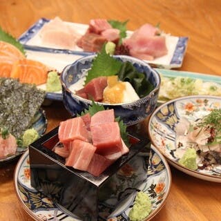 新鮮な刺身とあて巻き