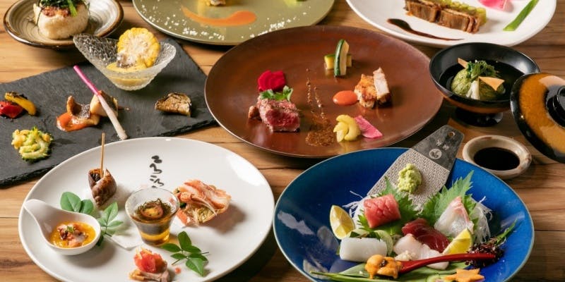 【料理長おまかせ】季節の前菜やお造りから大阪野菜と肉料理まで贅沢な全10品コース。（完全個室確約）