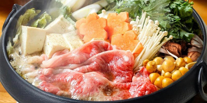 2名様～前日までのご予約【期間限定】特選部位と牛刺し、黒毛和牛サーロイン すき焼きコース