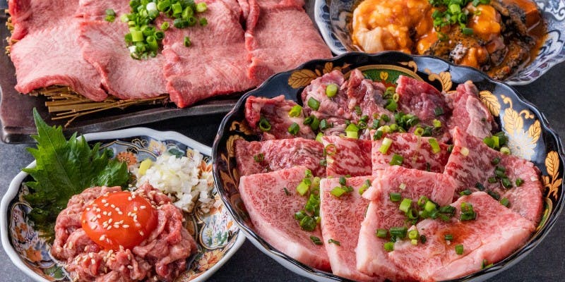 【贅沢焼肉フルコース】キムチ、ユッケ、タン、ハラミ、ロース、ミニ冷麺など全13品