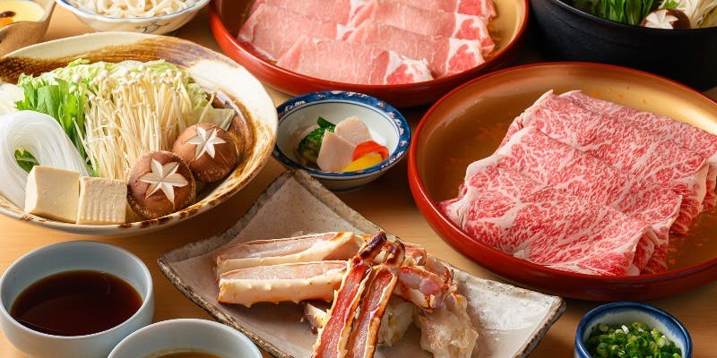 たらば蟹コース　【国産牛・豚・野菜盛り合せ一人前】