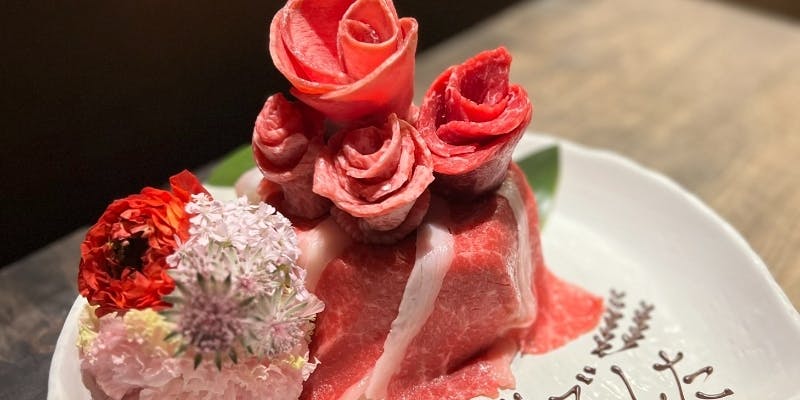 【記念日コース】乾杯スパークリング付！メッセージ付きの肉ケーキなど
