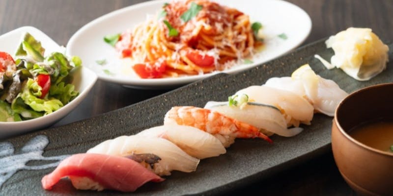 【スペシャルコース】握りお任せ7貫・ローストビーフハーフ・焼き物・パスタハーフをゆったり堪能（9品）