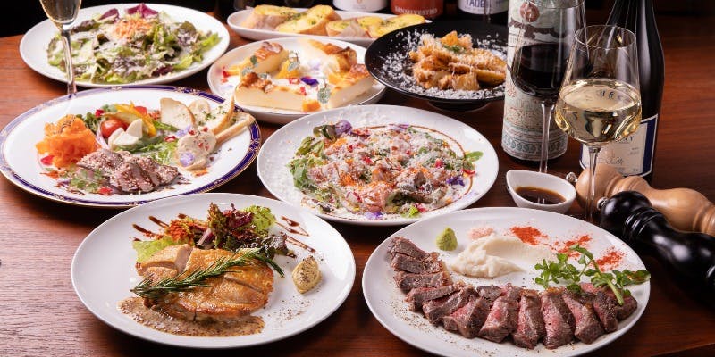 人気NO1【国産牛フィレステーキコース】飲み放題2時間付き　前菜やハーブ鶏コンフィ他　全7品