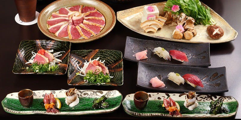 鴨しゃぶコース【一位】鴨のたたきor刺身・車海老天ぷら・鴨しゃぶ等（全7品）