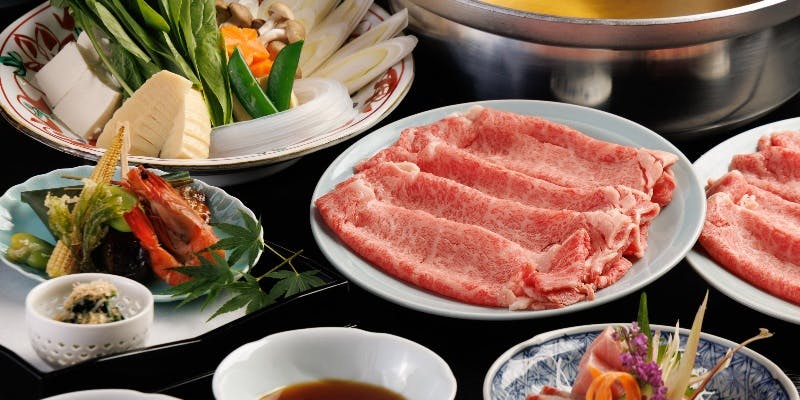 【松コース】特選A5ランク すき焼き又はしゃぶしゃぶ＋2時間飲み放題付