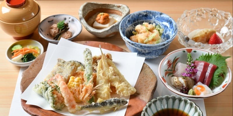 【おまかせ彩コース】前菜、お刺身、天麩羅9種、選べるお食事など全9品