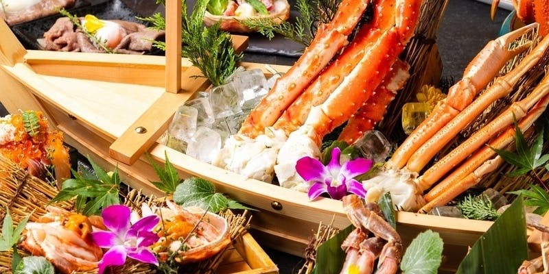 【カニと和牛の味覚三昧コース】蟹一心の名物を詰め込んだ彩り豊かな3時間飲み放題付
