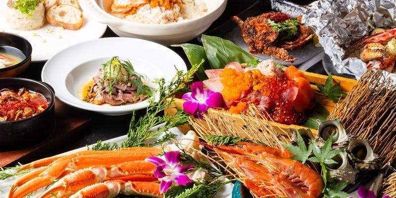 【カニと海の幸コース】蟹と海鮮の贅沢溢れ盛りやウニと蟹の贅沢土鍋ご飯など3時間飲み放題付