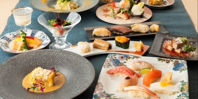 【宮島ーMiyajimaー】お造り、茶碗蒸し、冷製パスタ、寿司10貫、メイン料理など全10品