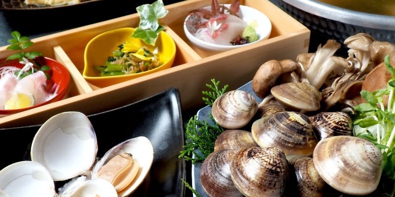 【名物焼きはまぐり・はましゃぶ等を楽しめる！全5品「忘新年会コース」】＋90分間フリーフロー付