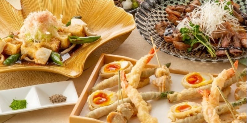 【天婦羅コース】刺身盛り合わせ・ 天婦羅4種盛り合わせなど（全8品）＋2時間飲み放題