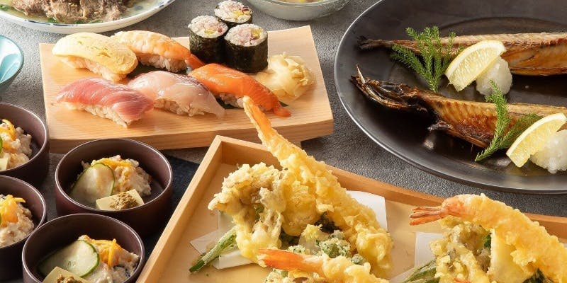  【あおい】上寿司盛り合わせ・天婦羅盛り合わせなど（全9皿）＋2時間飲み放題