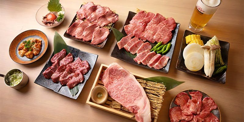 【スタンダードコース】厚切りタン、ユッケ、ハラミ、ホルモン3種、冷麺など全12品