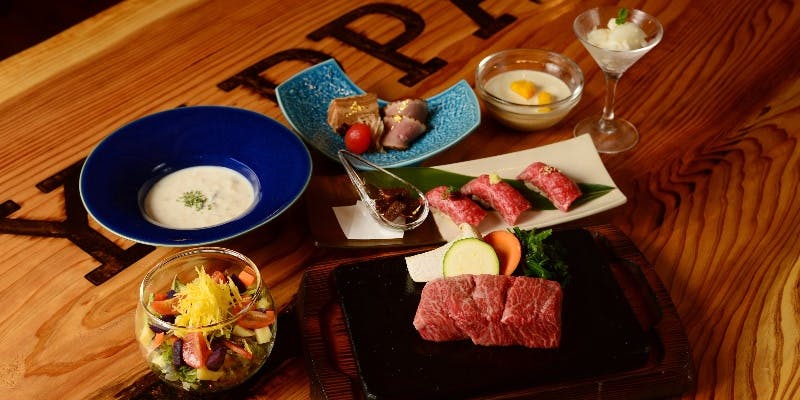 【和牛ミスジコース】食前酒・スープ・前菜・メイン・デザートなど全8品