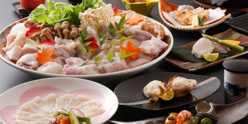 【ふぐ会席ゴールド】てっさ、焼き白子、焼きふぐ、ふぐ鍋、ふぐ唐揚げ、雑炊など全10品程度（冬限定）