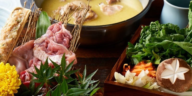 【鳥肌コース】鳥肌自慢の濃厚水炊き鍋 炭香る鶏もも肉炭火焼き含む、鶏を楽しめる全7品＋2時間飲み放題