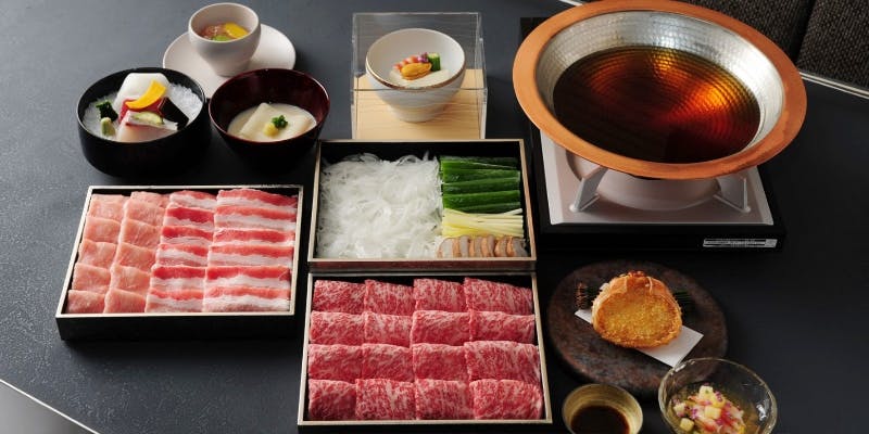 【個室確約】～黒毛和牛と鹿児島黒豚の出汁しゃぶコース～蟹酢甲羅盛りなど全6品