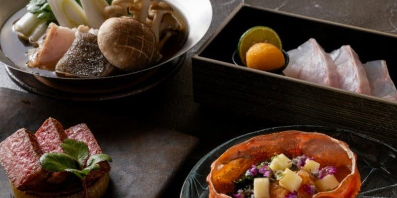 【個室確約】冬の贅沢三昧会席～天然クエ鍋・黒毛和牛ステーキ・蟹酢甲羅盛り～ （全7品）