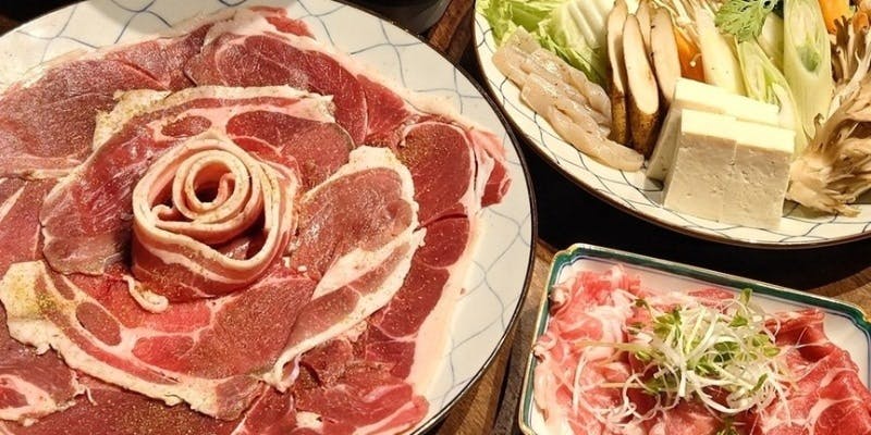 【ぼたん鍋よくばりコース】猪～豚3種食べ比べしゃぶしゃぶ付