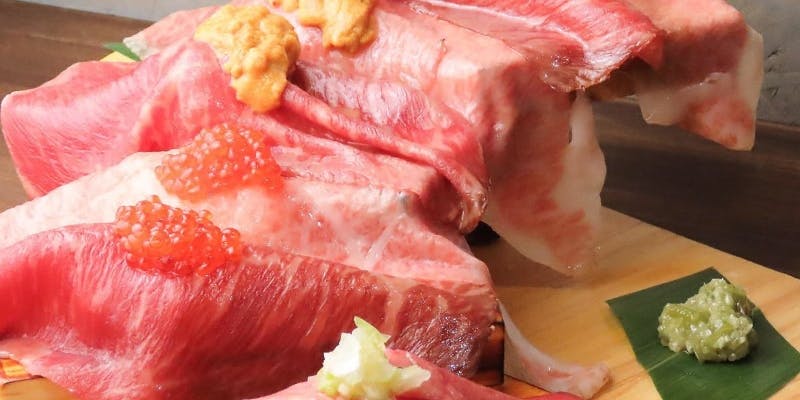 【鶴コース】熟成牛タン盛や牡蠣2種×鱈白子の天麩羅や和牛肉寿司 全10品