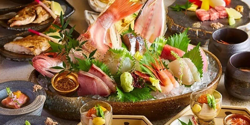 【竹コース】 本鮪入り大漁盛×鰆西京焼きや魚貝酒蒸しに、季節物など含 全8品