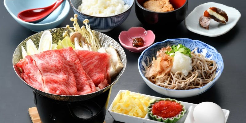 若狭牛の霜降りすき焼きと里山の恵みコース＋ドリンク付