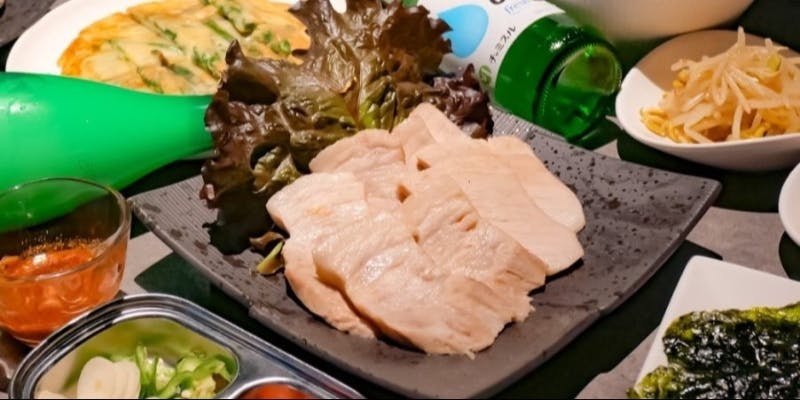 【ポッサム＆キンパセット 全5品】大人気の厚切りポッサム、チヂミ、牛肉キンパなど＋2h飲み放題付