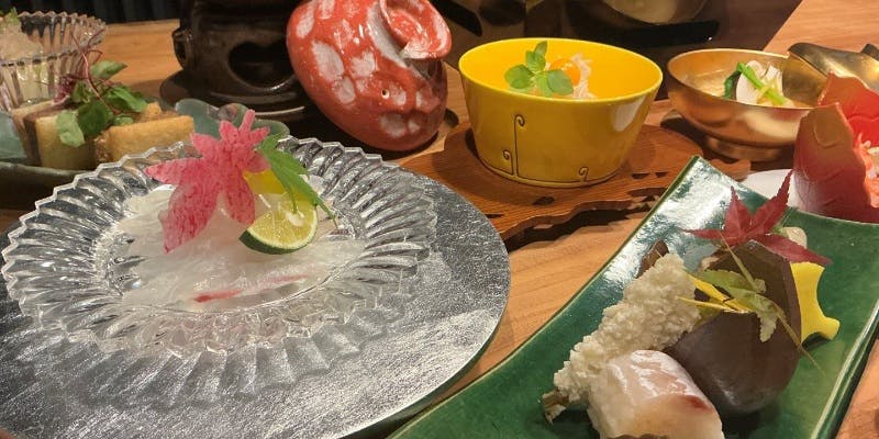 【晩餐の板前割烹】料理長おまかせお献立酒肴7種盛、季節の高級魚炭火焼物など全9品