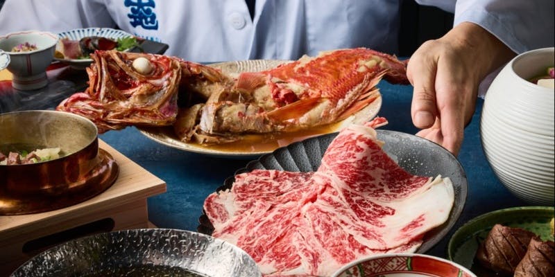  全3品 / 5,480円 当店自慢の”黒毛和牛のしゃぶしゃぶ”と”〆カラスミ蕎麦しゃぶ”がついたコースです。