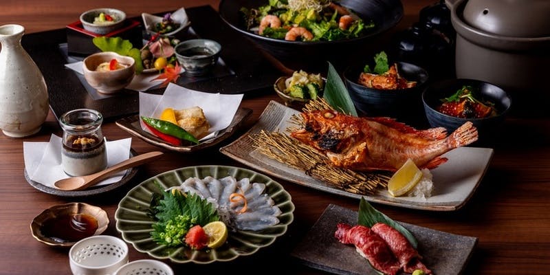 【雅趣（がしゅ）コース】鮮魚のお造り・天麩羅・紙鍋を味わう全8品　2H飲み放題付 8,000円