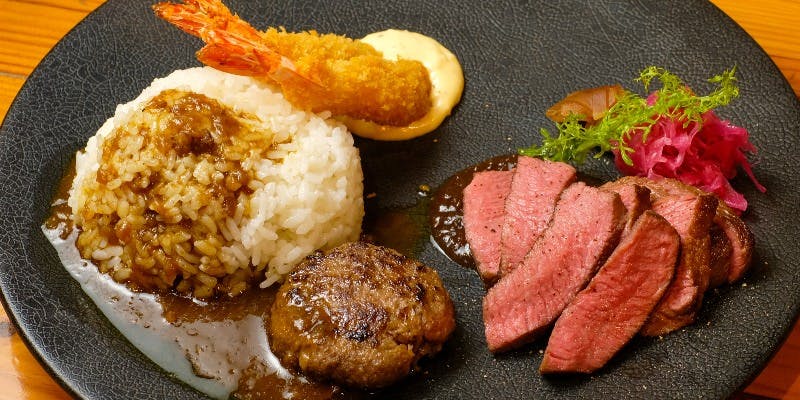 平日ランチ限定【大人のお子様プレート】神戸牛ステーキ・ハンバーグ・海老フライ