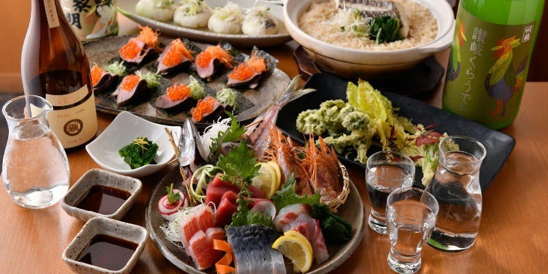 【新～あらた～コース】金目鯛煮付け、穴子一本天婦羅など贅沢全8品！日本酒約50種「3時間」飲み放題付き！