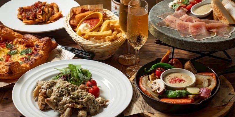 【忘年会コース】飲み放題付！マルゲリータ、フィッシュ＆チップスにメイン料理含む全8品（4名～）