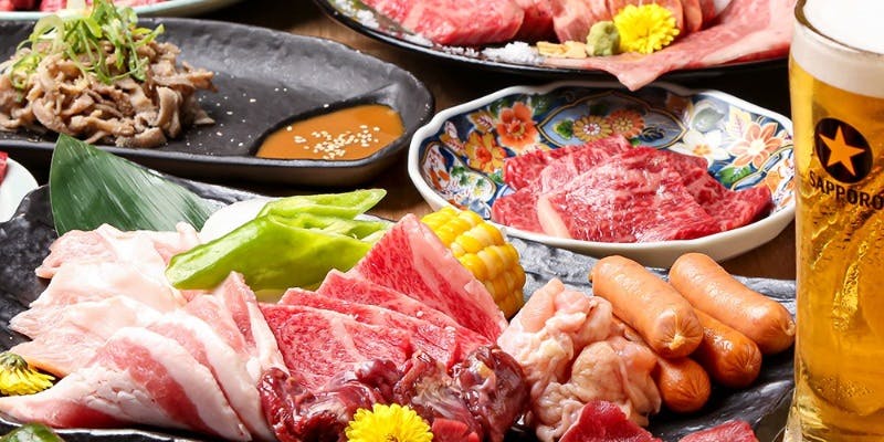 【10種焼肉付き】大和牛カルビ、ハラミ、ロース王道メニューが全10種付き焼肉コース